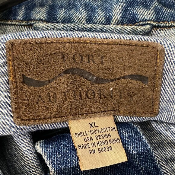 Port Authority Mens Jean Jacket XL Blue Denim Western Cowboy Work Wear ITT Tech - Picture 3 of 5